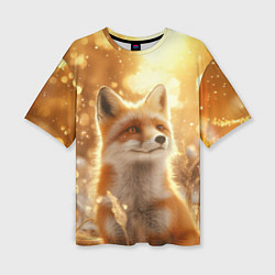 Женская футболка оверсайз Рыжая лисица в лесу