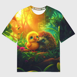 Женская футболка оверсайз Ежик и цыпленок 14 февраля