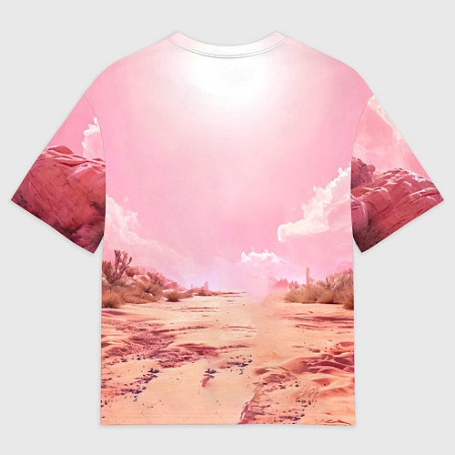 Женская футболка оверсайз Верблюд в розовой пустыне / 3D-принт – фото 2