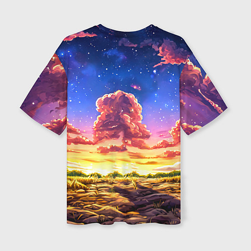 Женская футболка оверсайз Буйвол в звездной ночи / 3D-принт – фото 2