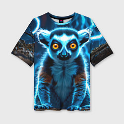 Женская футболка оверсайз Лемур и удар молнии