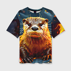 Женская футболка оверсайз Выдра в огне