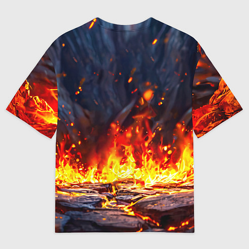 Женская футболка оверсайз Волк в огненной пещере / 3D-принт – фото 2