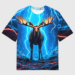 Женская футболка оверсайз Лось и молния