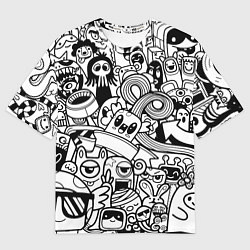 Футболка оверсайз женская Black and white doddle monsters, цвет: 3D-принт