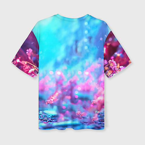 Женская футболка оверсайз Песец в неоновом свете / 3D-принт – фото 2