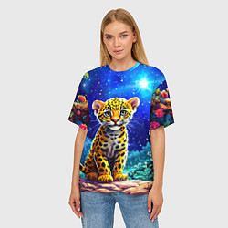 Футболка оверсайз женская Ягуар в звездную ночь, цвет: 3D-принт — фото 2