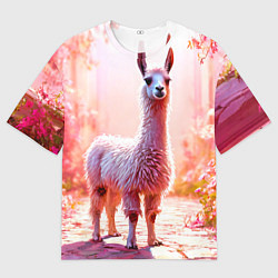 Футболка оверсайз женская Альпака в розовом, цвет: 3D-принт