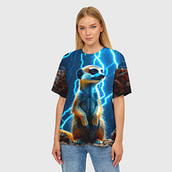 Футболка оверсайз женская Сурикат в разрядах молний, цвет: 3D-принт — фото 2