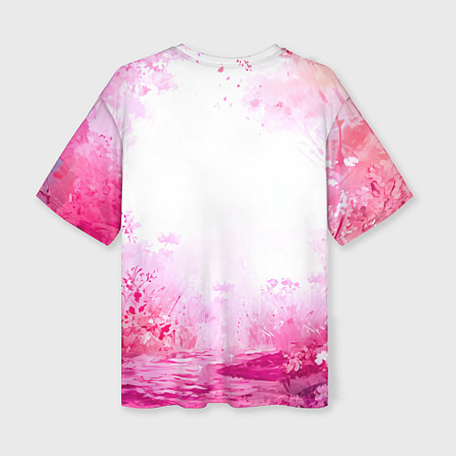 Женская футболка оверсайз Белая лошадь с розовой гривой / 3D-принт – фото 2