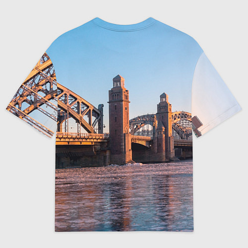 Женская футболка оверсайз Большеохтинский мост в Санкт-Петербурге / 3D-принт – фото 2