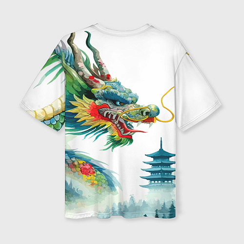 Женская футболка оверсайз Japanese watercolor dragon - art / 3D-принт – фото 2