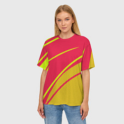 Футболка оверсайз женская Красно-розовый с салатовым точечный, цвет: 3D-принт — фото 2