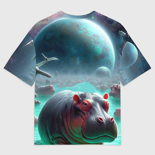 Женская футболка оверсайз Рик и Морти сидят на бегемоте - нейроарт фантазия / 3D-принт – фото 2