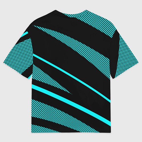 Женская футболка оверсайз Sport чёрный и неоновый голубой абстракция с полос / 3D-принт – фото 2