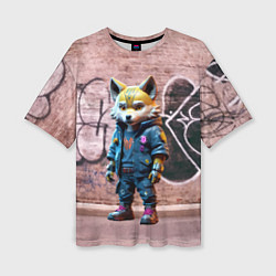 Футболка оверсайз женская Уличный лисёнок на своём районе, цвет: 3D-принт