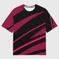 Футболка оверсайз женская Чёрный с розовым абстракция полосы, цвет: 3D-принт