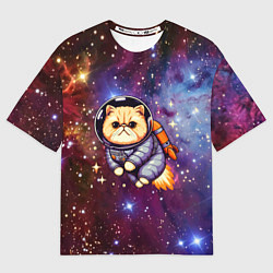 Футболка оверсайз женская Котик космонавт в открытом космосе, цвет: 3D-принт