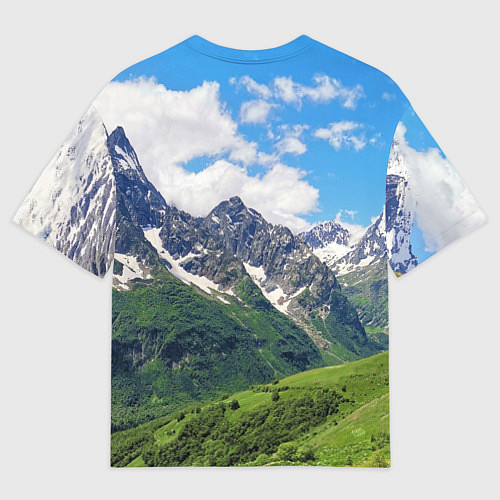 Женская футболка оверсайз Домбай - горный пейзаж на Северном Кавказе / 3D-принт – фото 2