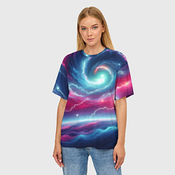 Футболка оверсайз женская Spiral neon galaxy - ai art fantasy, цвет: 3D-принт — фото 2