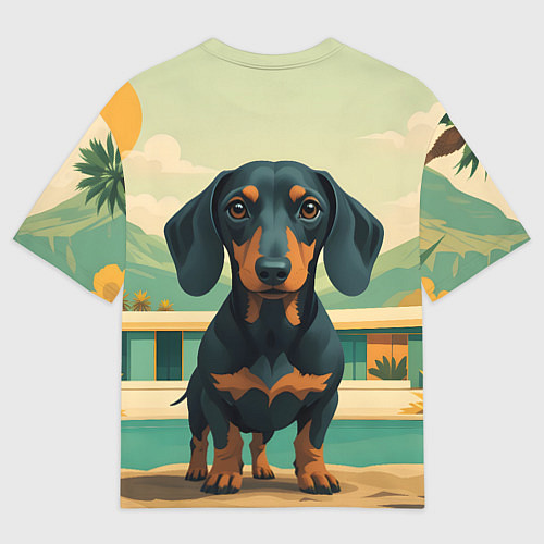 Женская футболка оверсайз Такса и лето / 3D-принт – фото 2