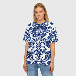 Футболка оверсайз женская Гжель русский узор акварель, цвет: 3D-принт — фото 2