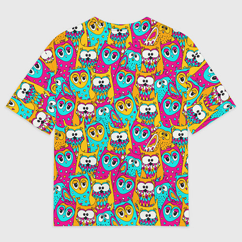 Женская футболка оверсайз Разноцветные совы мультяшные / 3D-принт – фото 2