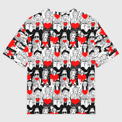 Женская футболка оверсайз Девушки держат сердца / 3D-принт – фото 2