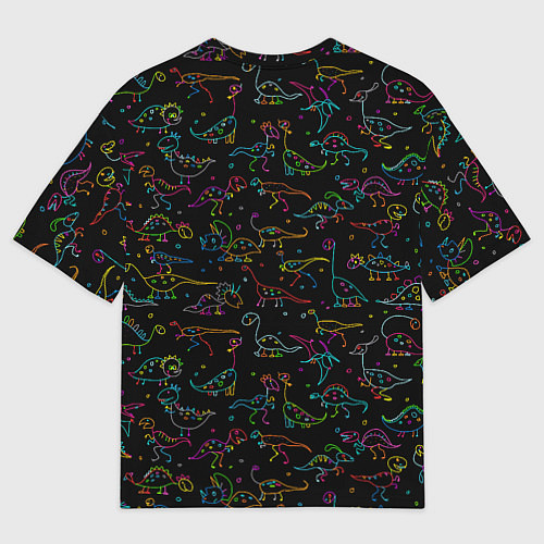 Женская футболка оверсайз Кислотные динозаврики / 3D-принт – фото 2