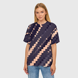 Футболка оверсайз женская Фиолетовый с бежевым искажённые полосы, цвет: 3D-принт — фото 2