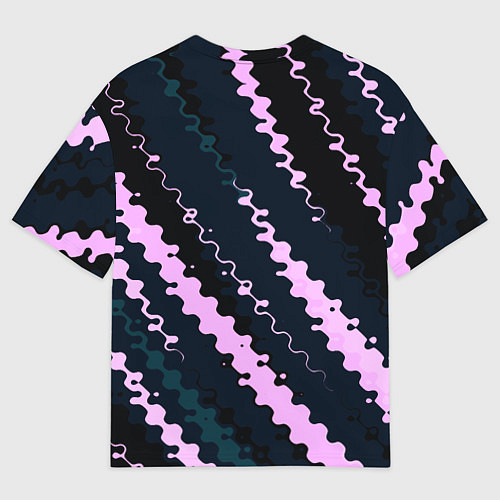 Женская футболка оверсайз Тёмно-синий с розовым искажённые полосы / 3D-принт – фото 2