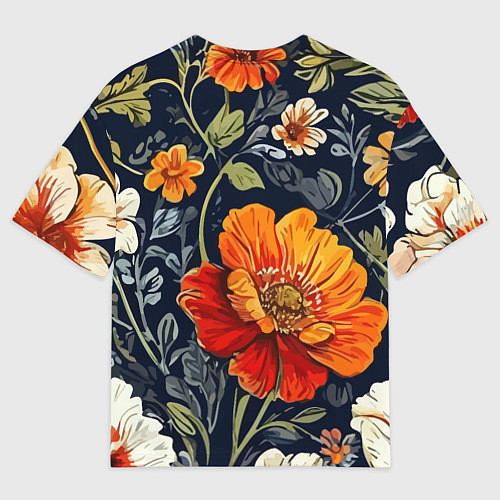 Женская футболка оверсайз Маки и пионы старинный паттерн / 3D-принт – фото 2