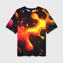 Футболка оверсайз женская Радужные кляксы на черном фоне, цвет: 3D-принт