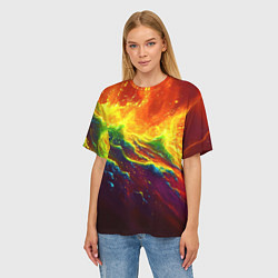 Футболка оверсайз женская Абстрактные волны с огнем, цвет: 3D-принт — фото 2