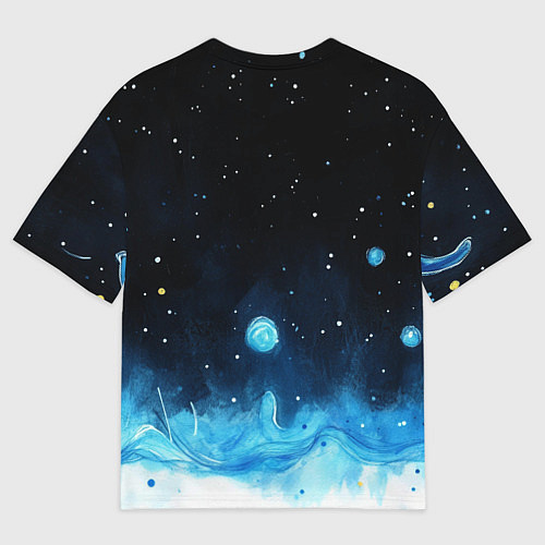 Женская футболка оверсайз Синяя светящееся краска / 3D-принт – фото 2
