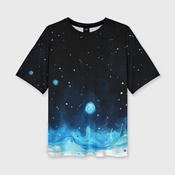 Футболка оверсайз женская Синяя светящееся краска, цвет: 3D-принт