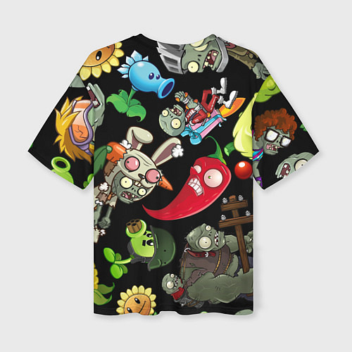 Женская футболка оверсайз Растения против зомби персонажи на черном / 3D-принт – фото 2