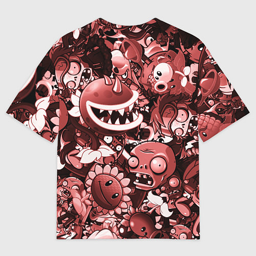 Женская футболка оверсайз Растения против зомби в красном цвете / 3D-принт – фото 2