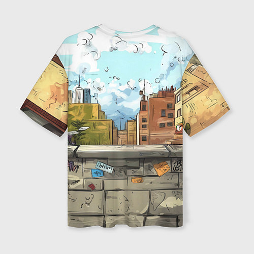 Женская футболка оверсайз Маленький человек-паук в городе / 3D-принт – фото 2