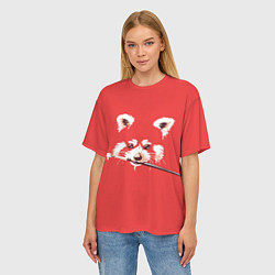 Футболка оверсайз женская Красная панда с кисточкой в зубах, цвет: 3D-принт — фото 2