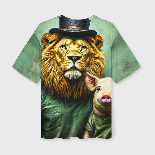 Женская футболка оверсайз Лев со свиньей / 3D-принт – фото 2
