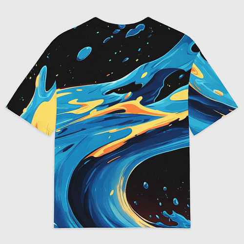 Женская футболка оверсайз Синяя волна из красок / 3D-принт – фото 2