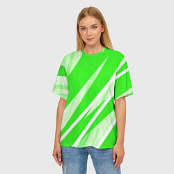 Футболка оверсайз женская Яблочный зелёный абстракция с полосами, цвет: 3D-принт — фото 2