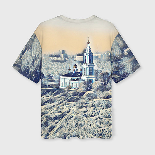 Женская футболка оверсайз Храм на фоне современного города / 3D-принт – фото 2
