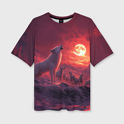 Футболка оверсайз женская Белый волк воет на луну, цвет: 3D-принт