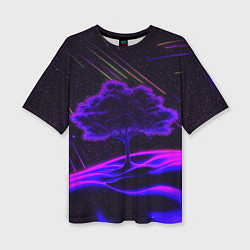 Футболка оверсайз женская Дерево и звездопад неоновый космос, цвет: 3D-принт
