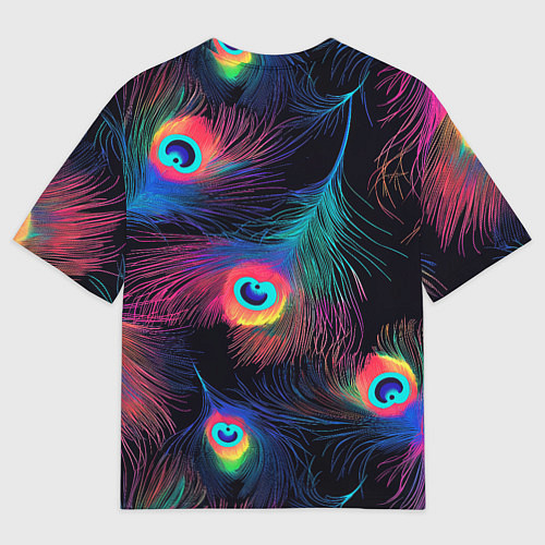 Женская футболка оверсайз Павлиньи перья - разные оттенки / 3D-принт – фото 2