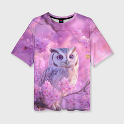 Футболка оверсайз женская Сова в весенних цветах, цвет: 3D-принт