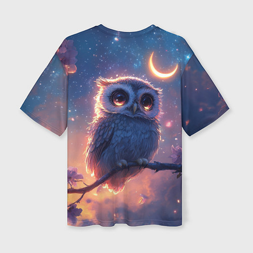 Женская футболка оверсайз Совушка и полумесяц / 3D-принт – фото 2
