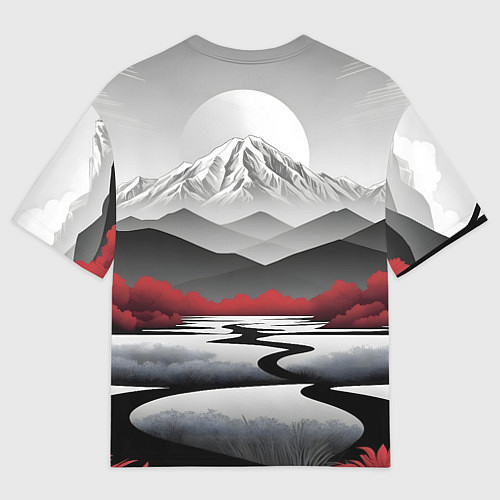 Женская футболка оверсайз Белые горы и красные деревья / 3D-принт – фото 2